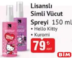Lisanslı Simli Vücut Spreyi Hello Kitty/Kuromi 150 ml - BİM'de 79,00 TL