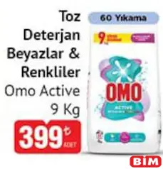 Omo Active Toz Deterjan Beyazlar ve Renkliler 9 kg - BİM'de 399,00 TL