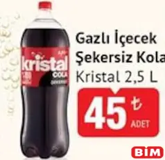 Kristal Gazlı İçeçek Şekersiz Kola 2,5 L - BİM'de 45,00 TL