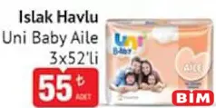 Uni Baby Islak Mendil 3x52'li - BİM'de 55,00 TL
