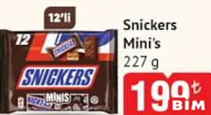 Mini's Snickers Çikoata 227 g 12'li - BİM'de 199,00 TL