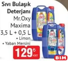 Mr. Oxy Maxima Sıvı Bulaşık Deterjanı 3,5 L+0,5  L - BİM'de 129,00 TL