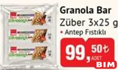 Züber Antep Fıstıklı Granola Bar 3x25 g - BİM'de 99,50 TL
