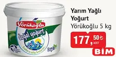 Yörükoğlu Yarım Yağlı Yoğurt 5 kg - BİM'de 177,50 TL