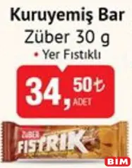 Züber Yer Fıstıklı Kuruyemiş Bar 30 g - BİM'de 34,50 TL