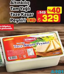 Altınkılıç Tam Yağlı Taze Kaşar Peyniri 1 Kg - A101'de 329,00 TL