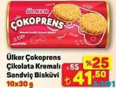 Ülker Çokoprens Çikolata Kremalı Sandviç Bisküvi 10x30 g - A101'de 41,50 TL