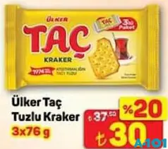 Ülker Taç Tuzlu Kraker 3x76 g - A101'de 30,00 TL