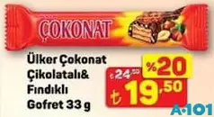 Ülker Çokonat Çikolatalı Fındıklı Gofret 33 g - A101'de 19,50 TL