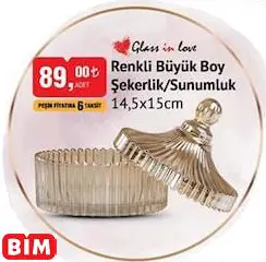 Glass İn Love Renkli Büyük Boy Şekerlik/Sunumluk