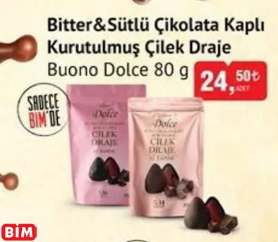 Buono Dolce Bitter&Sütlü Çikolata Kaplı Kurutulmuş Çilek Draje