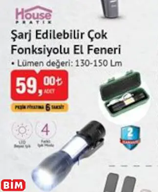 House Pratik Şarj Edilebilir Çok Fonksiyolu El Feneri