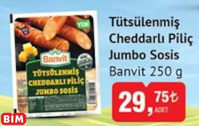 Banvit Tütsülenmiş Cheddarlı Piliç Jumbo Sosis Banvit Tütsülenmiş Cheddarlı Piliç Jumbo Sosis