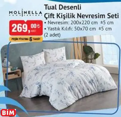 Molinella Tual Desenli Çift Kişilik Nevresim Seti