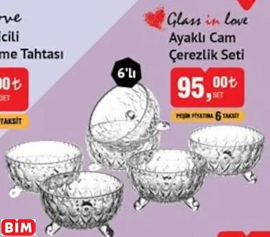 Glass in love Ayaklı Cam Çerezlik Seti