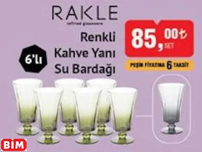 Rakle Renkli  Kahve Yanı Su Bardağı