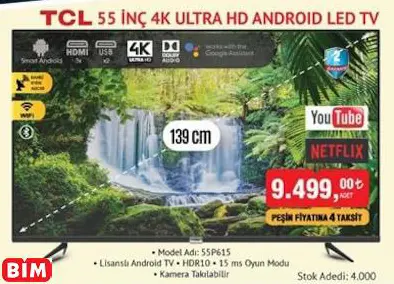 TCL 55 İnç 4K Ultra HD Android Led TV