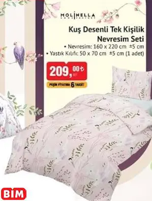 Molinella Kuş Desenli Tek Kişilik Nevresim Seti