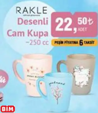 Rakle Desenli Cam Kupa