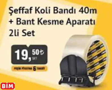Sgs Şeffaf Koli Bandı 40m + Bant Kesme Aparatı 2li Set