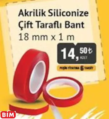 Sgs Akrilik Siliconize  Çift Taraflı Bant  18 mm x 1 m