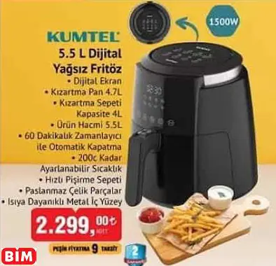 Kumtel 5.5 L Dijital Yağsız Fritöz