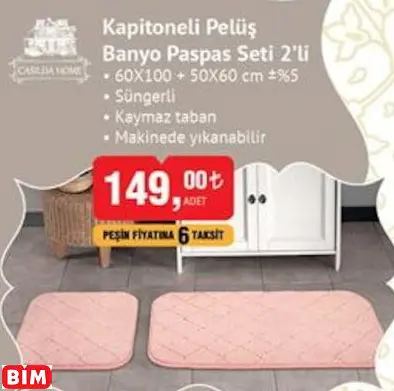 Kapitoneli Pelüş Banyo Paspas Seti 2’Li