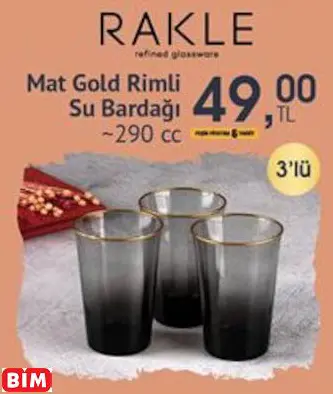 Rakle Mat Gold Rimli Su Bardağı ~290 cc Rakle Mat Gold Rimli Su Bardağı ~290 cc