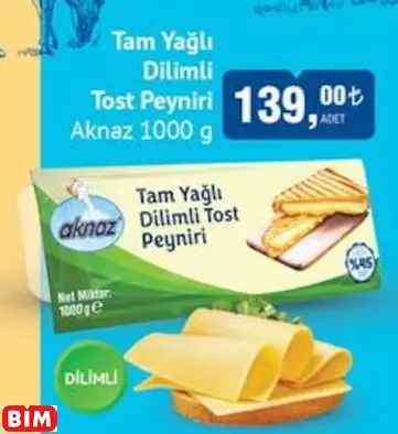 Aknaz Tam Yağlı Dilimli Tost Peyniri