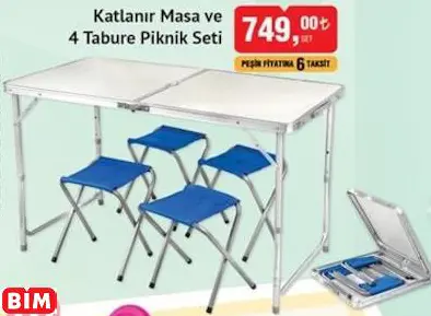 Katlanır Masa Ve 4 Tabure Piknik Seti