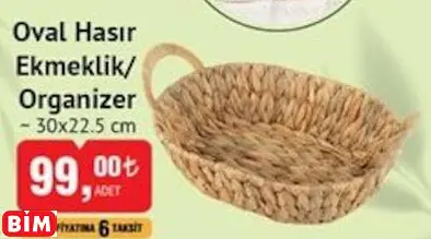 Naturalove Oval Hasır Ekmeklik/Organizer ~ 30X22.5 Cm