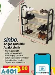 Sinbo Ahşap Çubuklu Ayakkabılık
