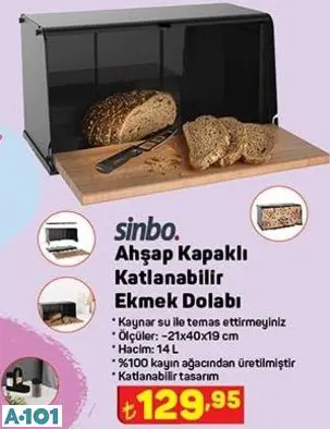 Sinbo Ahşap Kapaklı Katlanabilir Ekmek Dolabı