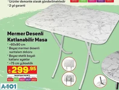 Mermer Desenli Katlanabilir Masa