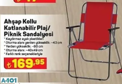 Ahşap Kollu Katlanabilir Plaj Piknik Sandalyesi