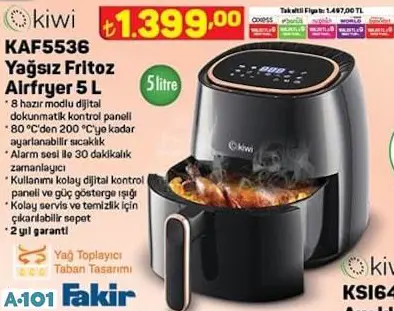 Kiwi Yağsız Fritöz Airfryer 5 Litre