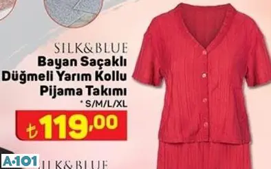 Silk&Blue Saçaklı Düğmeli Yarım Kollu Pijama Takımı