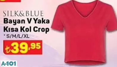 Silk&Blue V Yaka Kısa Kol Crop Tişört