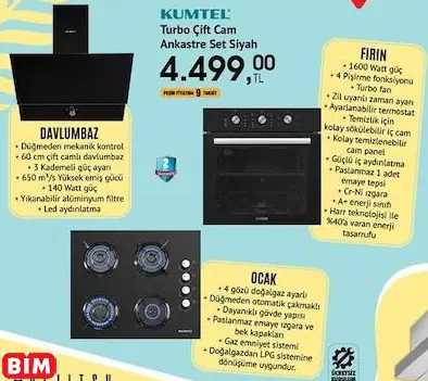 Kumtel Turbo Çift Cam Ankastre Set Siyah