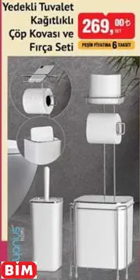 Yedekli Tuvalet Kağıtlıklı Çöp Kovası Ve  Fırça Seti