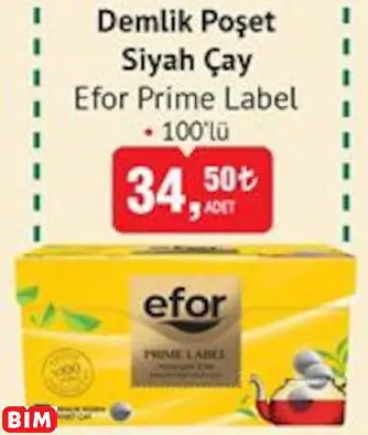 Efor Prime Label  Demlik Poşet Siyah Çay