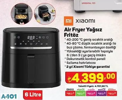 xiaomi air fryer yağsız fritöz