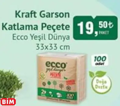 Ecco Yeşil Dünya Kraft Garson Katlama Peçete