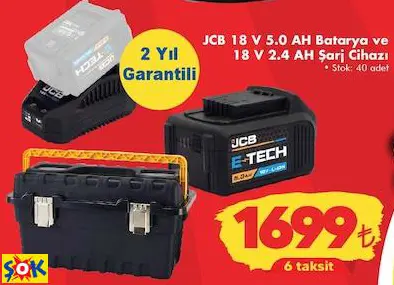JCB 18 V 5.0 AH Batarya ve 18 V 2.4 AH Şarj Cihazı JCB 18 V 5.0 AH Batarya ve 18 V 2.4 AH Şarj Cihazı