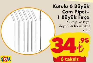 Kutulu 6 Büyük Cam Pipet+ 1 Büyük Fırça