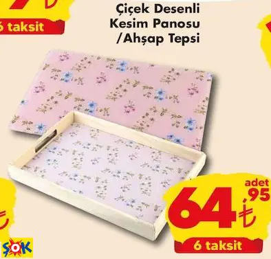 Çiçek Desenli Kesim Panosu /Ahşap Tepsi