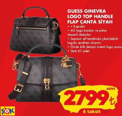 GUESS GINEVRA LOGO TOP HANDLE FLAP ÇANTA SİYAH