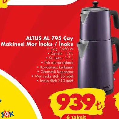 ALTUS AL 795 Çay Makinesi Mor İnoks / İnoks