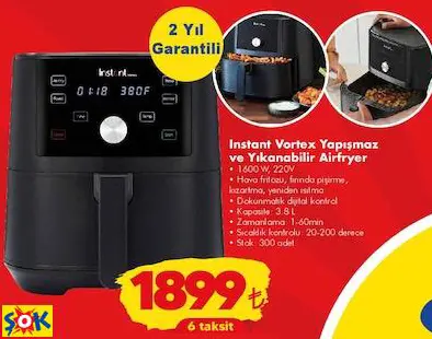 Instant Vortex Yapışmaz Ve Yıkanabilir Airfryer