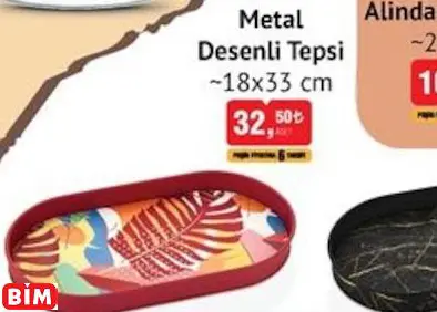 Metal Desenli Tepsi ~18X33 Cm